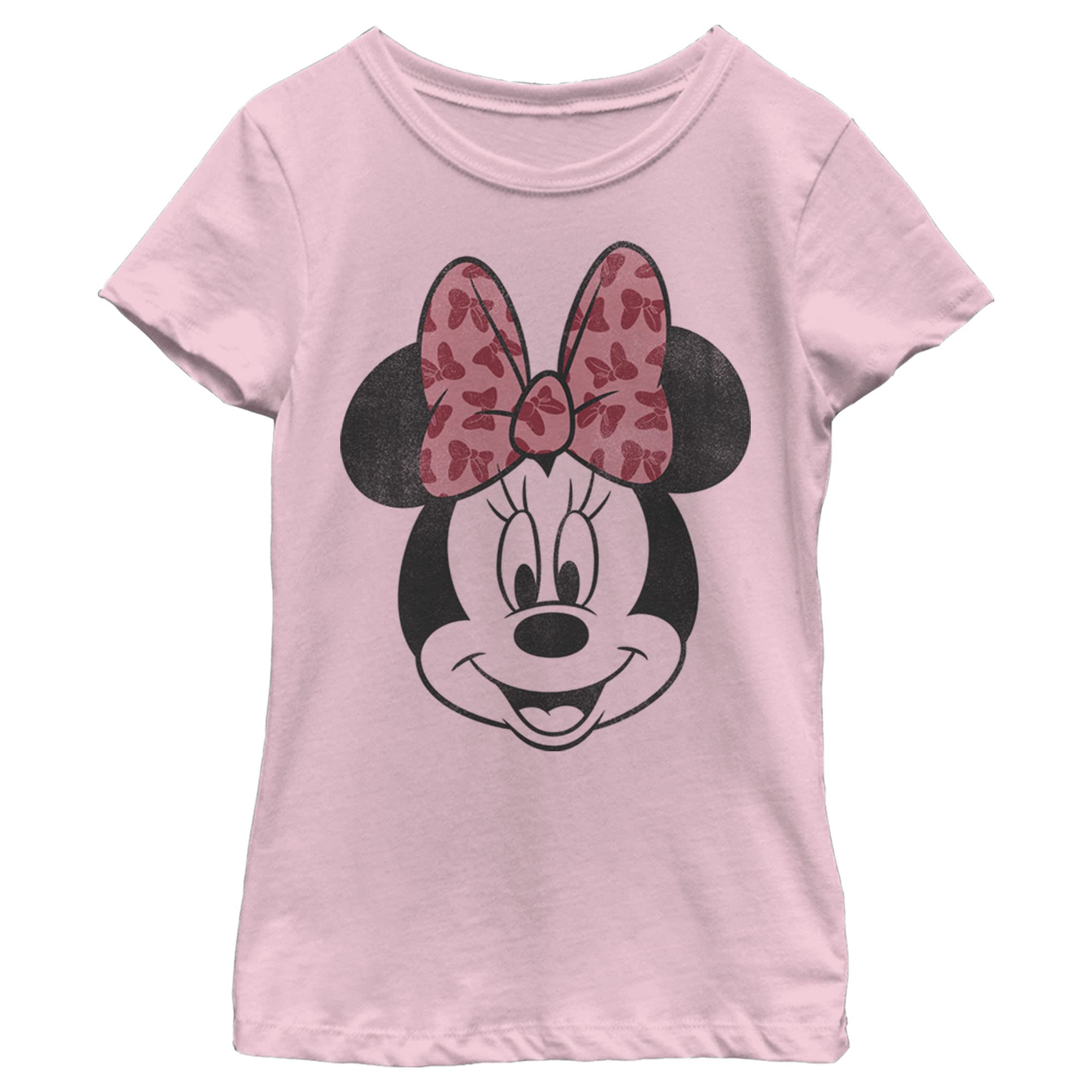 Photo 1 of Disney Characters Modern Minnie Face Girl's Solid Crew Tee, Light Pink, Large