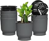 T4U Small Self Watering Plant Pots Indoor 6 Pack 11.5cm Grey Plastic