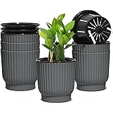T4U 4.5 Inch Plant Pots Self Watering, 6 Pack African Violet Pots, Small Plant Pots for Plants, Small Indoor Plant Pot, Self Watering Planter for African Violet, Succulents (6 Pack 4.5" Pots, Gray)