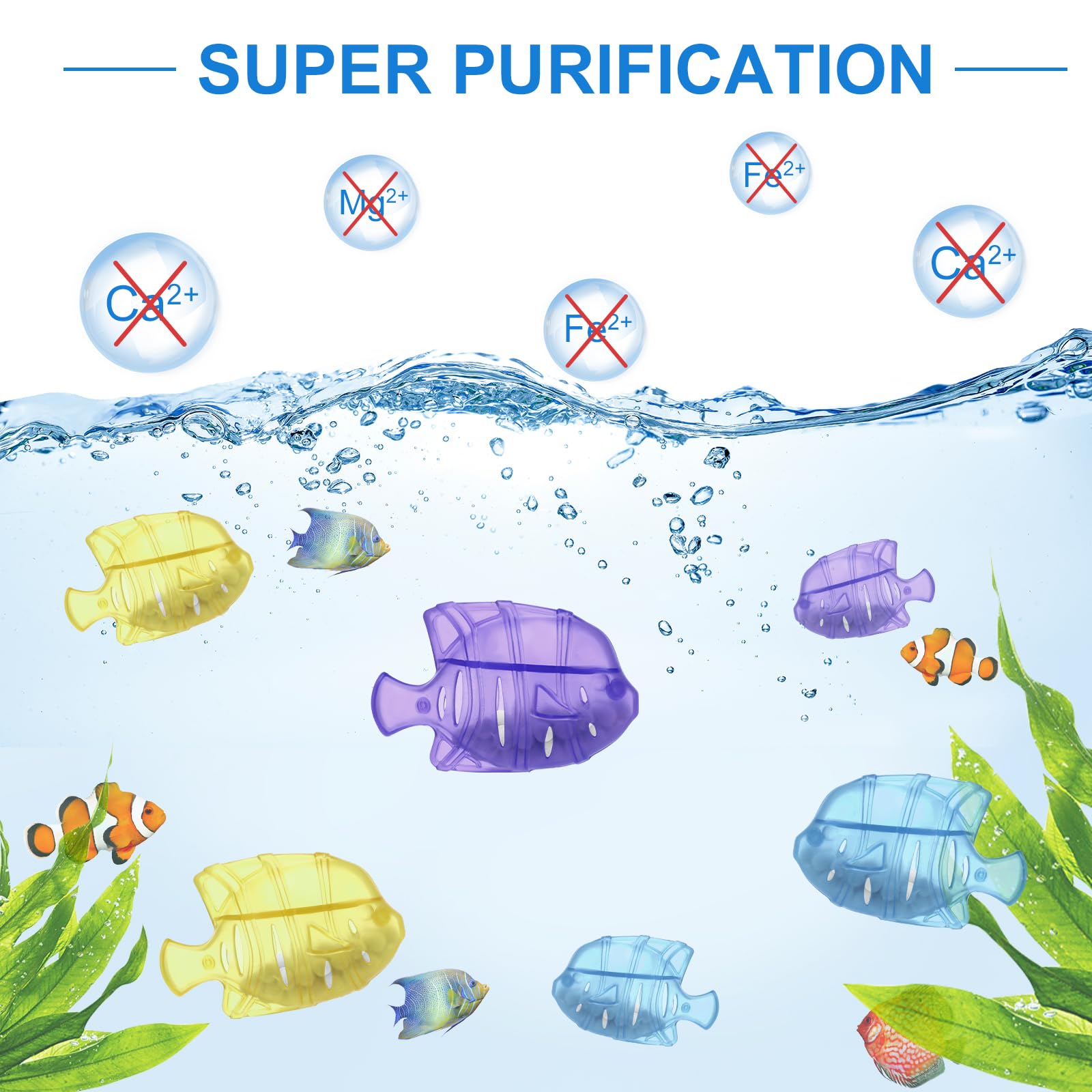 10PC Humidifier Cleaner Fish Universal Humidifier Tank Cleaner Works in All humidifiers and Fish Tanks Purifies Water, Prevent Hard Water Build-Up,Demineralization Cleaner(Blue Yellow Purple)