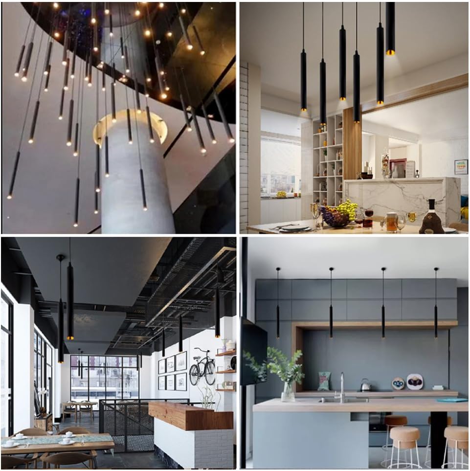 Hobaca 110v 12W Dia 5CM L40CM Tube LED Modern Pendant Lights Spot Light for Island Dining Living Room Bar Counter Shop Ceiling Kitchen Lights Hanging lamp Downlight Light fixtures - Black Warm White - - 
