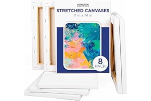 Horizon Group USA Stretched Canvas 11"" x 14"" 8 PK, 16mm Thick, 100% Cotton, for Painting, Pouring, Oil Paint, Multi-Media Art, 8-Pack (204039)