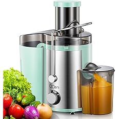 Qcen Juicer Machine, 800W Centrifugal Juicer Extractor with Wide Mouth 3'' Feed Chute for Fruit Vegetable, Easy to Clean, Stainless Steel, BPA-free (Black)