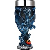 alikiki Medieval Fantasy Blue Dragon Goblet - Dungeons and Dragons Gifts Party Decoration D&D Game Chalice Cup of Thrones Merchandise 7oz Stainless Steel Gothic Drinking Cups