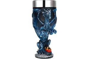 alikiki Medieval Fantasy Blue Dragon Goblet - Dungeons and Dragons Gifts Party Decoration D&D Game Chalice Cup of Thrones Mer