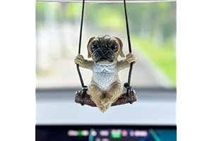 Lovely Swinging Pug Car Pendant, Cute Pug Car Rearview Mirror Hanging Ornament Dog Auto Interior Home Decoration Accessories 