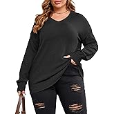 Women Plus Size Sweaters Knit Long Sleeve V Neck Sweaters Tops Casual Soft Loose Fit Pullover Sweater 1XL-5XL