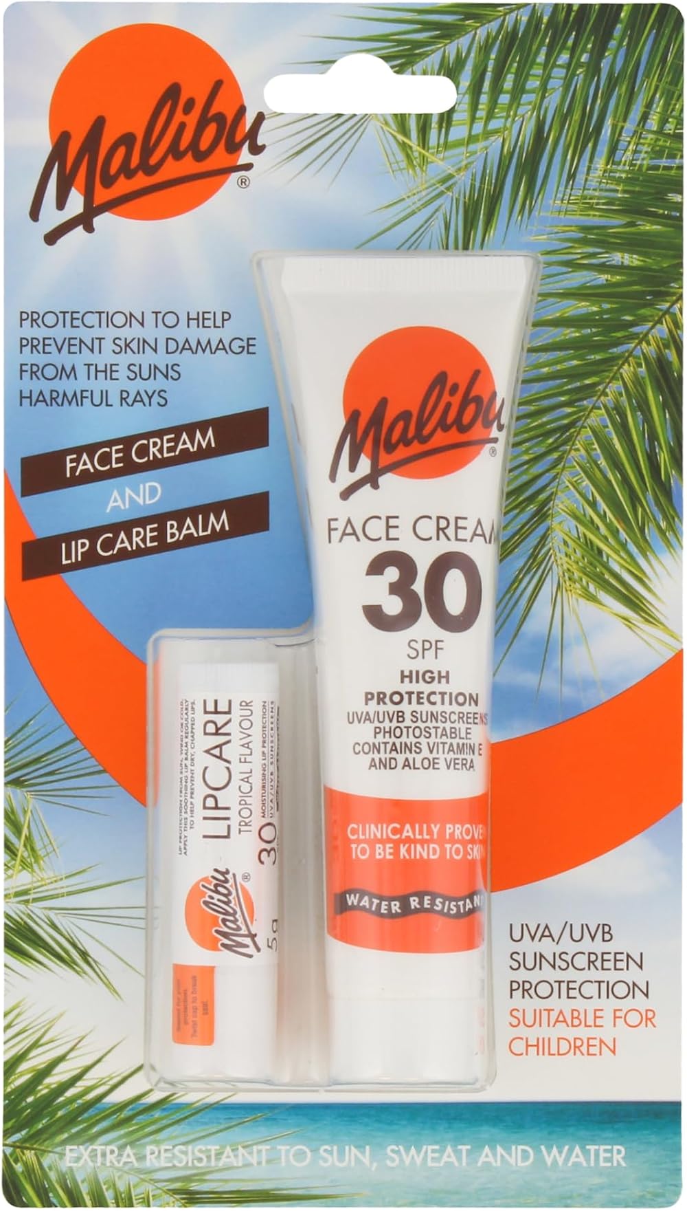 Malibu Sun SPF 30 Face Cream & Lip Balm Duo - Water Resistant 2 Pack
