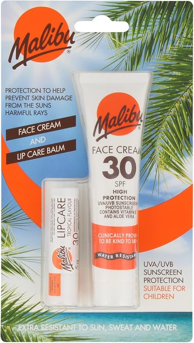 Malibu Sun SPF 30 Face Cream & Lip Balm Duo - Water Resistant 2 Pack