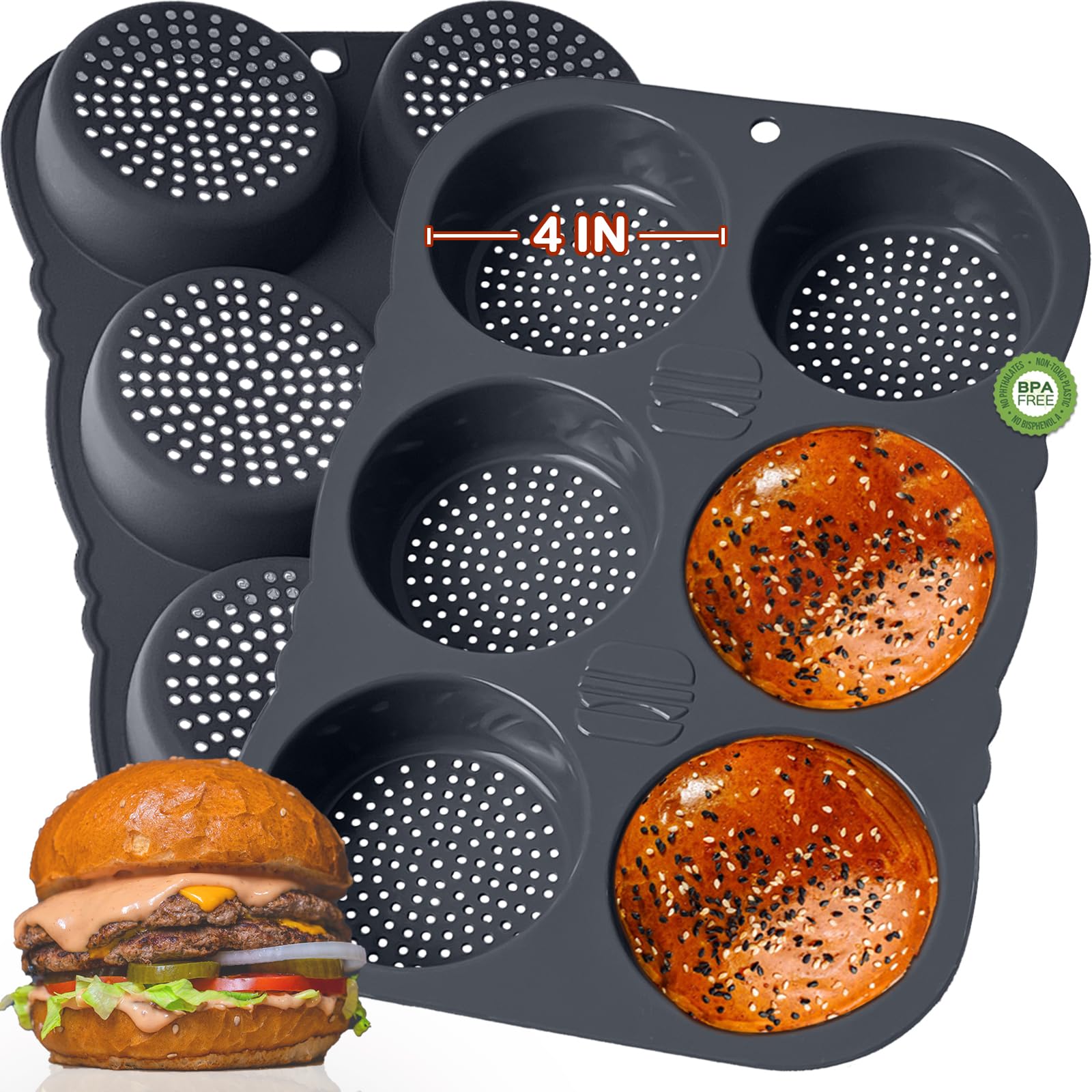 GDDGCUO Hamburger Bun Pan, Inch Silicone Hamburger Bun Mold,
