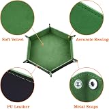 SIQUK 2 Pieces Dice Trays Hexagonal Folding Tray PU Leather Velvet Holder Green view 3