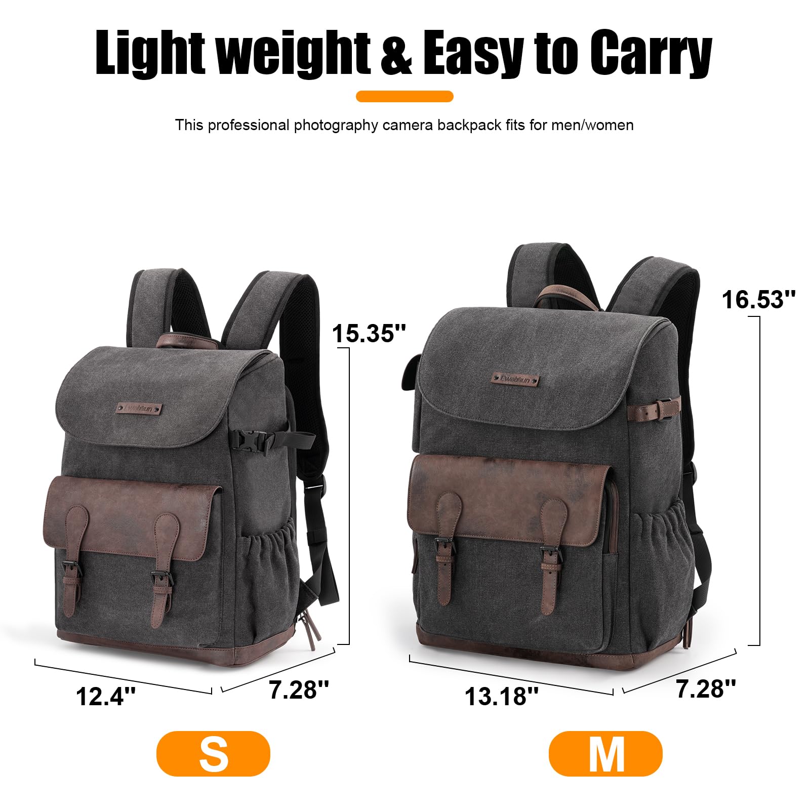 Cwatcun Canvas Camera Backpack, DSLR SLR Camera Bags for Photographers with Waterproof Rain Cover, Camera Case with Laptop Compartment & Tripod Holder for Canon Nikon Sony Fuji Camera & Lenses