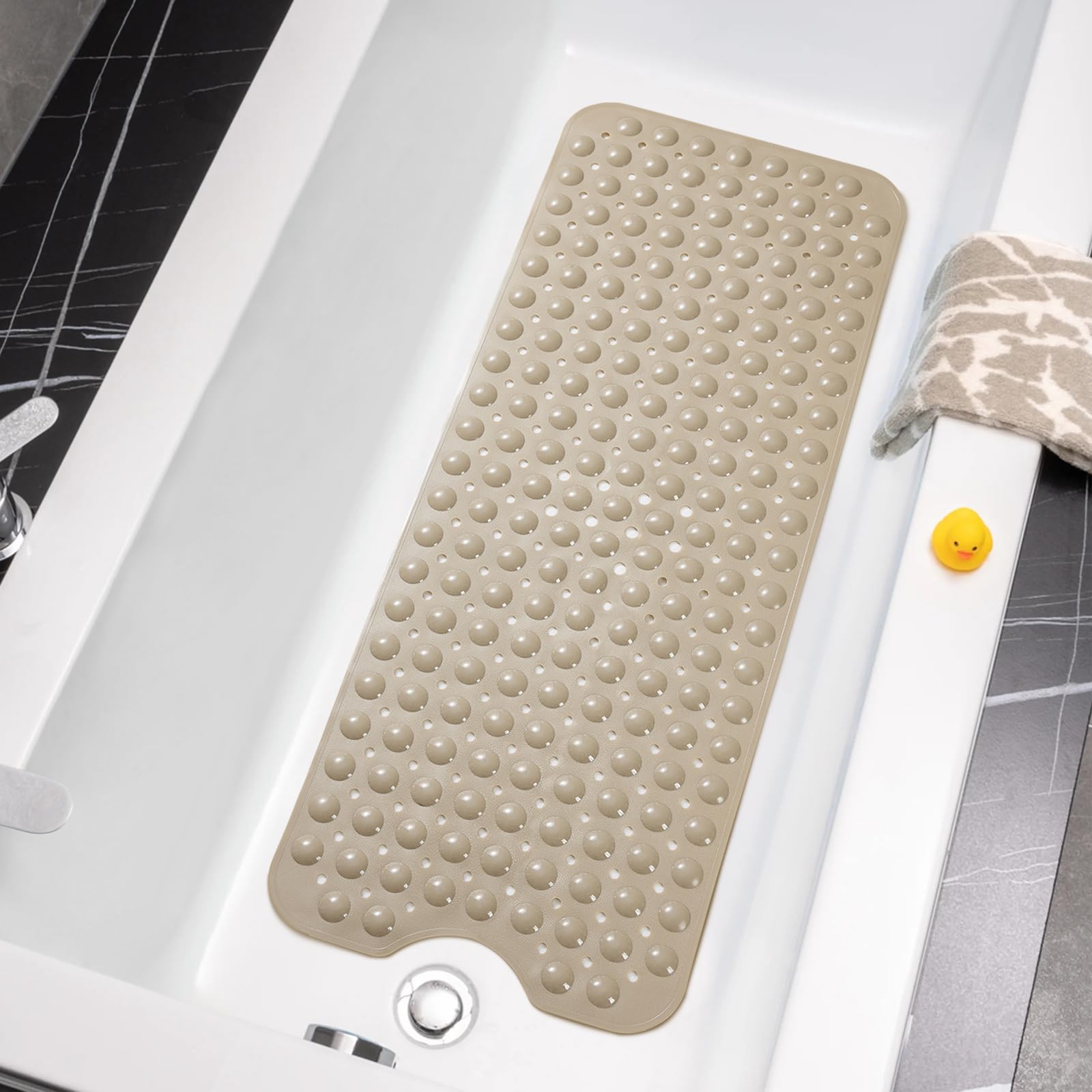TreeBud Extra Long Bathtub Mats for Shower Tub - Non-Slip Bath Mat Shower Mat with Suction Cups, Bath Tub Mat for Bathroom with Machine Washable, BPA Free for Kids (Beige)