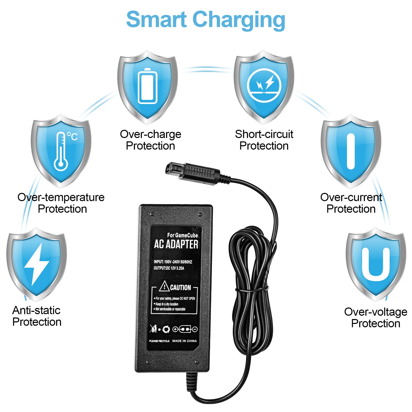 Gamecube Power Supply, Gamecube Power Cord, Gamecube AV Cable & AC Power Adapter Set, Compatible with Nintendo Gamecube NGC System… (without av cable)