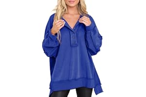 AlvaQ Sweatshirt for Women Oversized Casual Long Sleeve Button Henley Neck Pullover Tunic Tops Fall Fashion Outfits