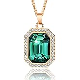 EVEVIC Austrian Crystal Halo Octagon Pendant Necklaces for Women Fashion 14K Gold Plated Dainty Necklace Hypoallergenic Jewelry