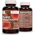 Super Mushrooms 8-in1 Capsules - Brain Booster & Immune Support Drops - Reishi, Lion`s Mane, Cordyceps, Chaga, Mitake, Turkey Tails, Shiitake, Agaricus - High Potency Extract 90 Capsules