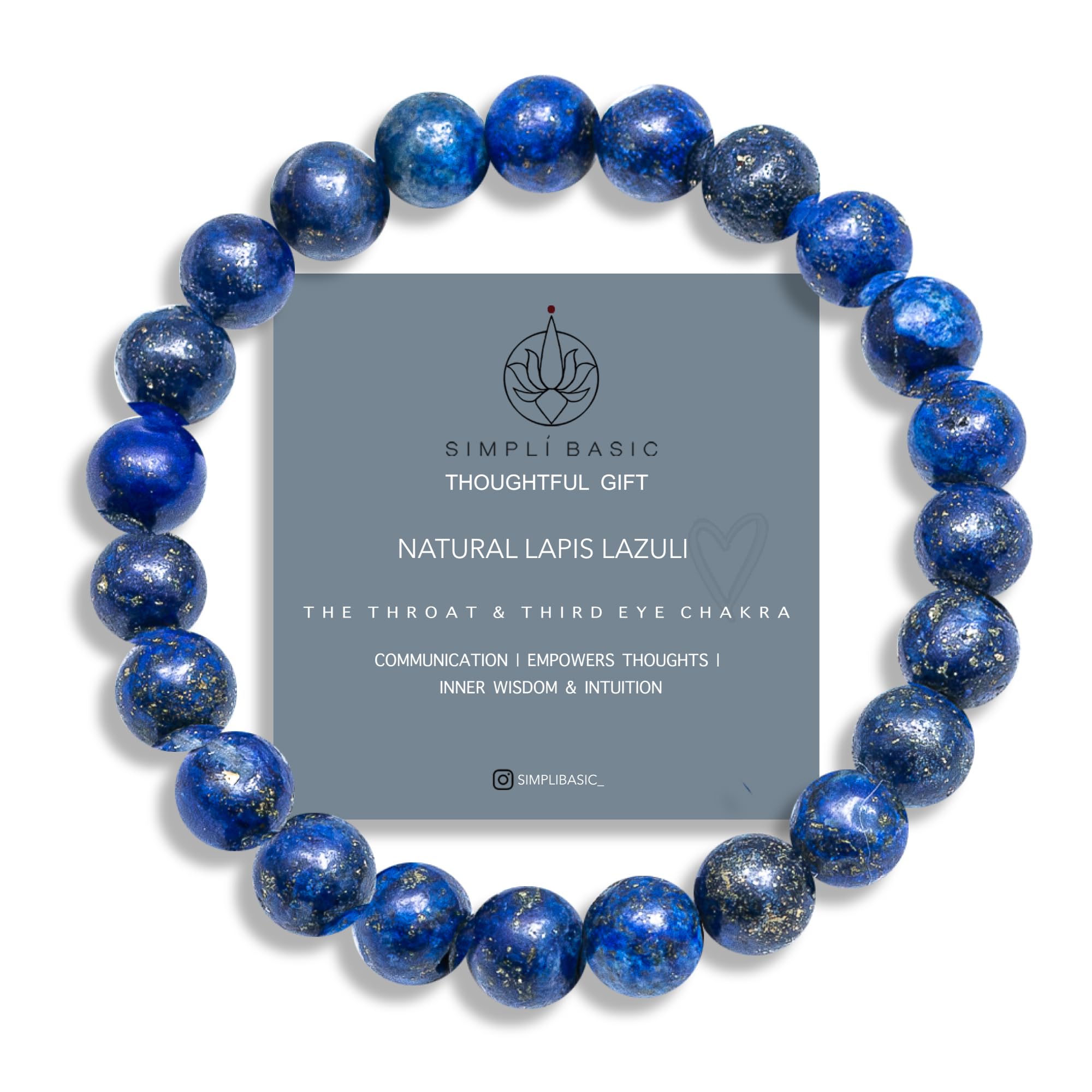 SIMPLÍ BASIC Natural Lapis Lazuli Healing Gemstone Bracelets 8mm Bead | Women & Mens Bracelets | Peace | Improves Communication |Wisdom | Everyday Jewellery | Inc Gift Box| Valentines|Mothers Day