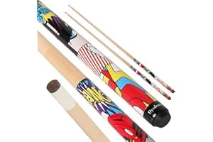 Dysdensa Kids Short Pool Cue Set of 2, Canadian Maple Wood, 4 Sizes (36/42/48/52 Inch) with UV-Printed Fun Designs and Leather Tip