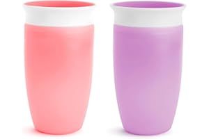 Munchkin Sippy Cups for Toddlers 1-3, Spill Proof Miracle 360 Cup, 10 Ounce, 2 Pack, Pink/Purple