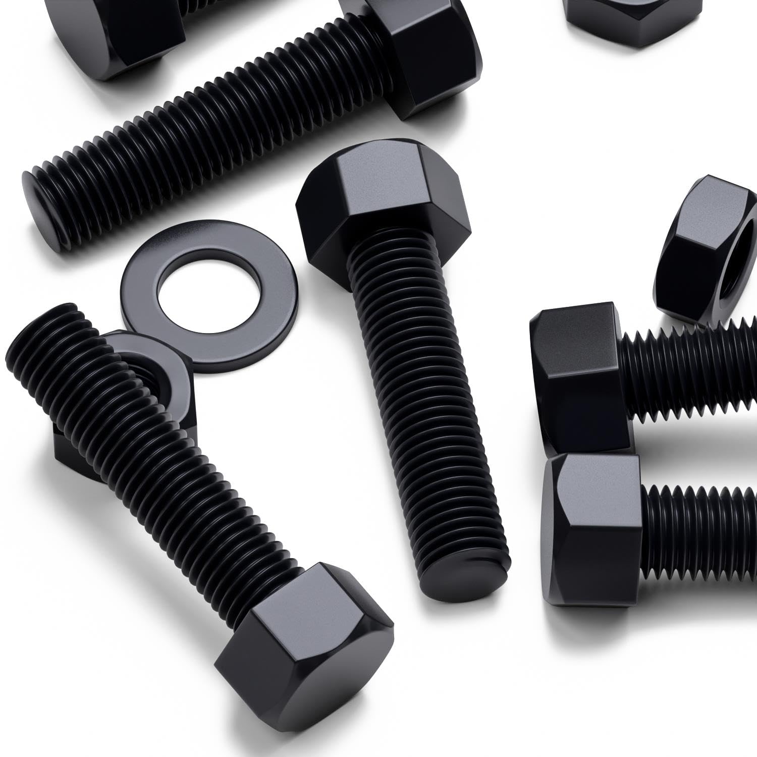 5X Black Hex Head Screws Polypropylene (PP) Plastic Nuts and Bolts, Washers, M16 x 65mm