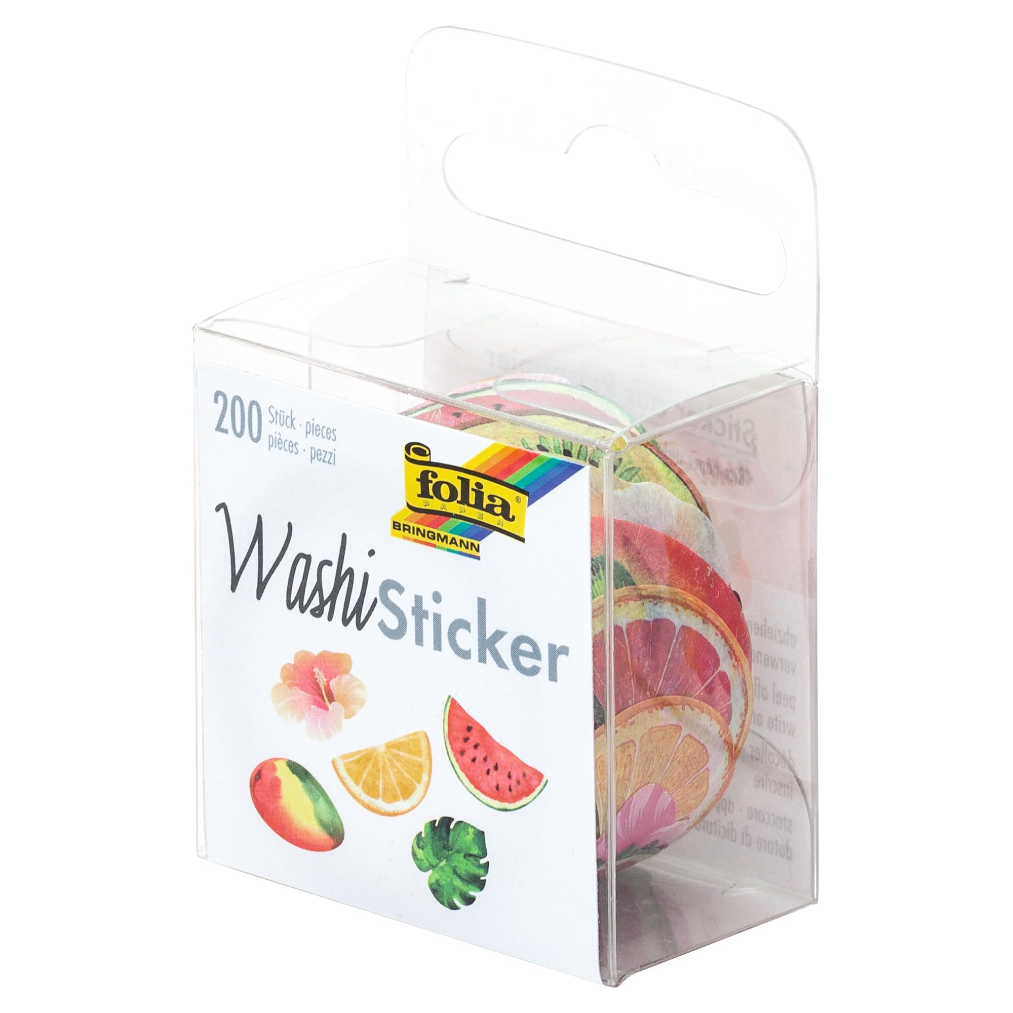 folia 26506 Washi Stickers Tropical Pre-Cut Shapes Made of Rice Paper 200 Rolls Ideal for Decorating and Decorating
