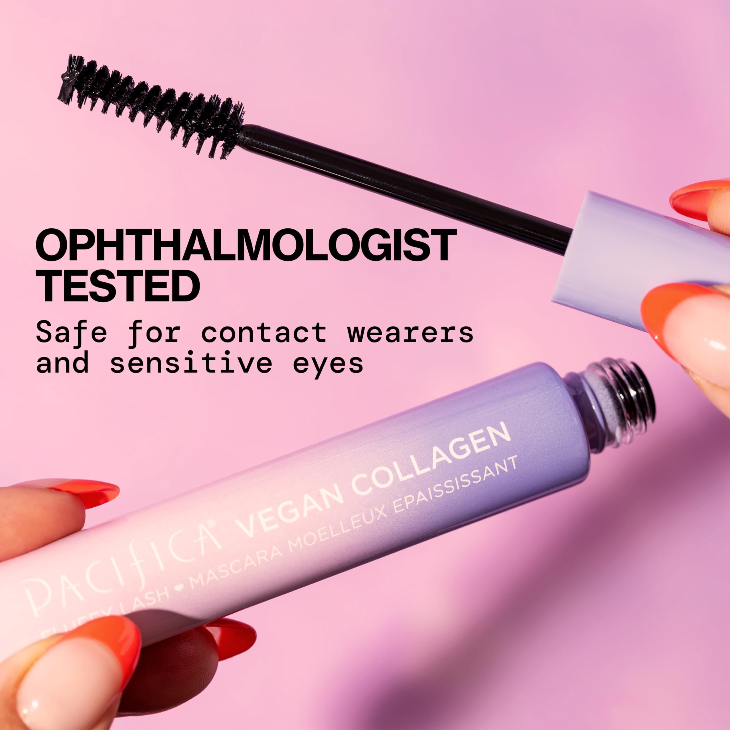 Pacifica Vegan Collagen Fluffy Lash Mascara – Black Thickening & Lengthening Mascara with Plant Fibers, Full Fluffy Lashes, Vegan & Cruelty-Free, 0.24 oz