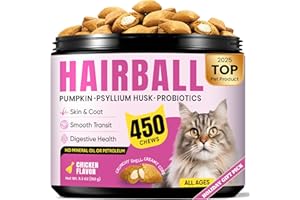 BUDDYCHEER Hairball Treatment for Cats-Natural Coconut & Fish Oils for Smooth Passage & Relief, Cat Hairball Remedy Treats with Fiber & Enzymes to Reduce Buildup, Support Gut, Skin & Coat Health - Chicken Flavor