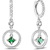 Silver Earrings for Women Trendy - Sterling Silver Hypoallergenic Drop Dangle Earrings Green Cubic Zirconia Dangling Earrings for Sensitive Ears Classic Fashion Earrings Gifts for Christmas Birthday