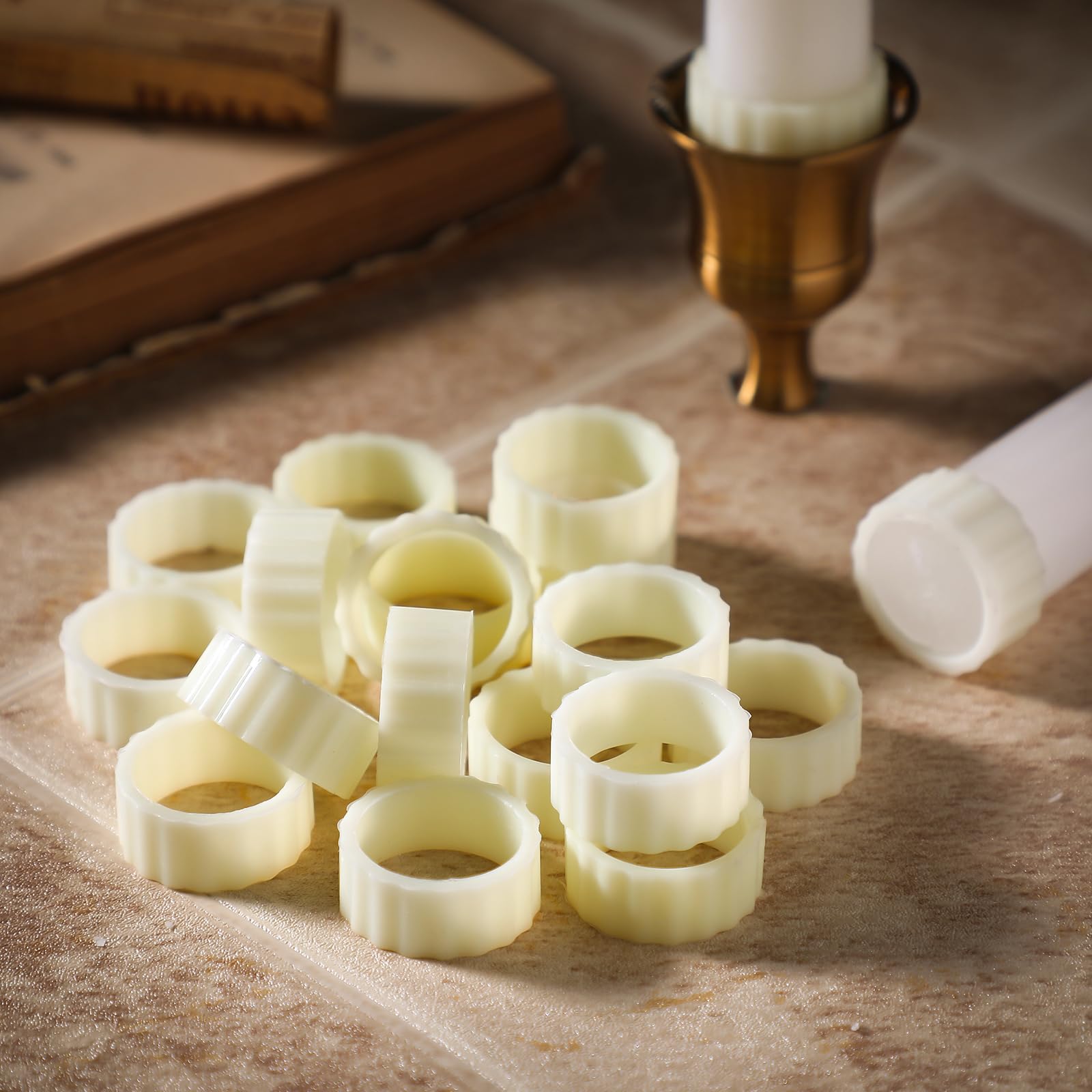 Photo 1 of Pushglossy 100 Pack Rubber Taper Candle Hugger Grips Rings Holders Stay Put Candle Grips Inserts Keep The Bougie Upright and in Place for Taper Bougie Cups