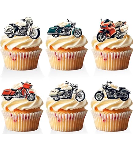36 X Cupcake-Topper Retro-Motorrad – Aus Karton Mit Bambusstab, Für Mottopartys
