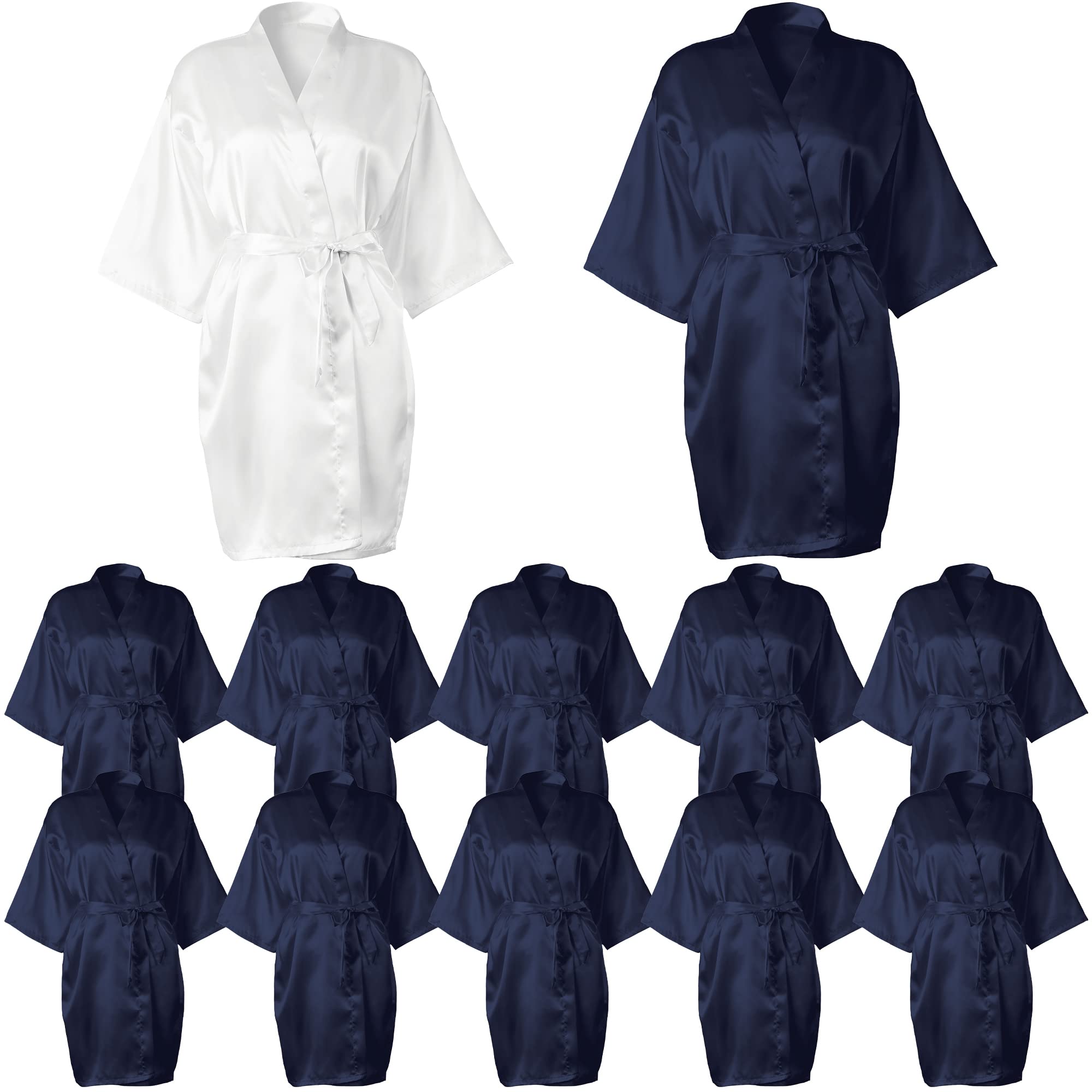 Photo 1 of 12 Pcs Kimono Robes for Women Silky Bride Bridesmaids Robe Lightweight Short Satin for Wedding Bridal Birthday Party(White, Navy Blue)