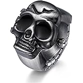 JewelryWe Men Women Finger Watch Punk Skull Flip-Open Cover Quartz Analog Adjustable Ring Watches for Mother's Day