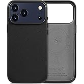 Belemay Handcrafted Premium Tumbled Leather Case for iPhone 17 Pro Max, Compatible with MagSafe, Distinctive Texture, Natural Patina, Camera Control Button, Metal Buttons Phone Cover (6.9"), Black