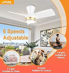 OPONL 30" White low profile Ceiling Fan with