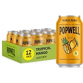 Popwell Tropical Mango Better-For-You Prebiotic Soda, with 6g Fiber, 1g Sugar, Vitamins and Immunity Support, 12 fl oz Cans (pack of 12)