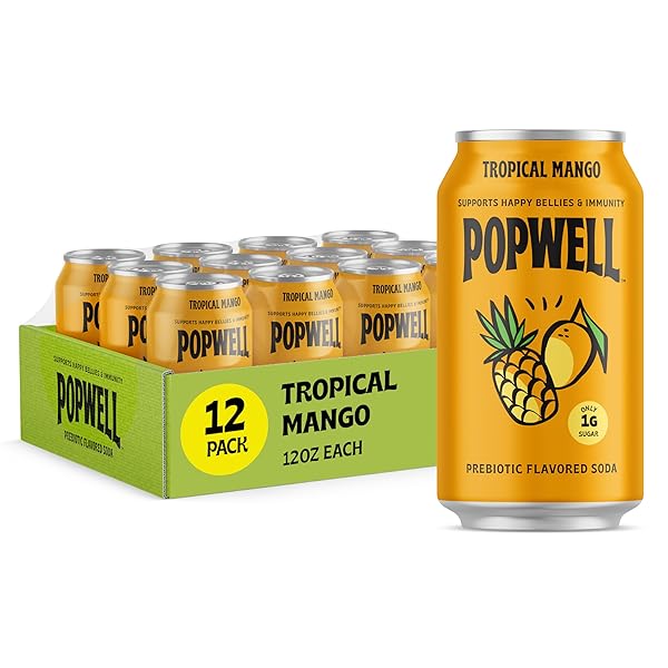 POPWELL TROPICAL MANGO BETTER-FOR-YOU PREBIOTIC SODA, WITH 6G...