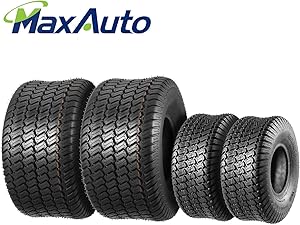 Set of 4 Lawn Mower Turf Tires 15x6-6 Front & 20x10-8 Rear,4PR,Tubeless,DOT Compliant