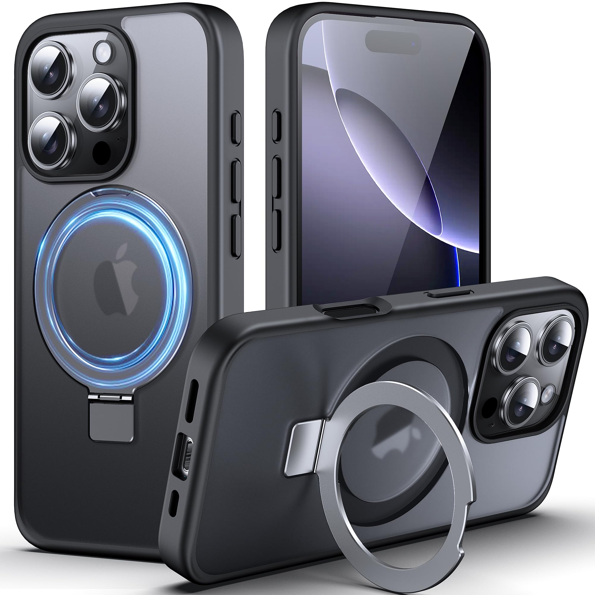 DASFOND Designed for iPhone 16 Pro Case with Mag-Safe, 12 FT Military Shockproof, 20W Safe & Fast Charging, Translucent Matte Slim Velvety Touch, Magnetic Kickstand iPhone 16 Pro Cover 6.3", Black