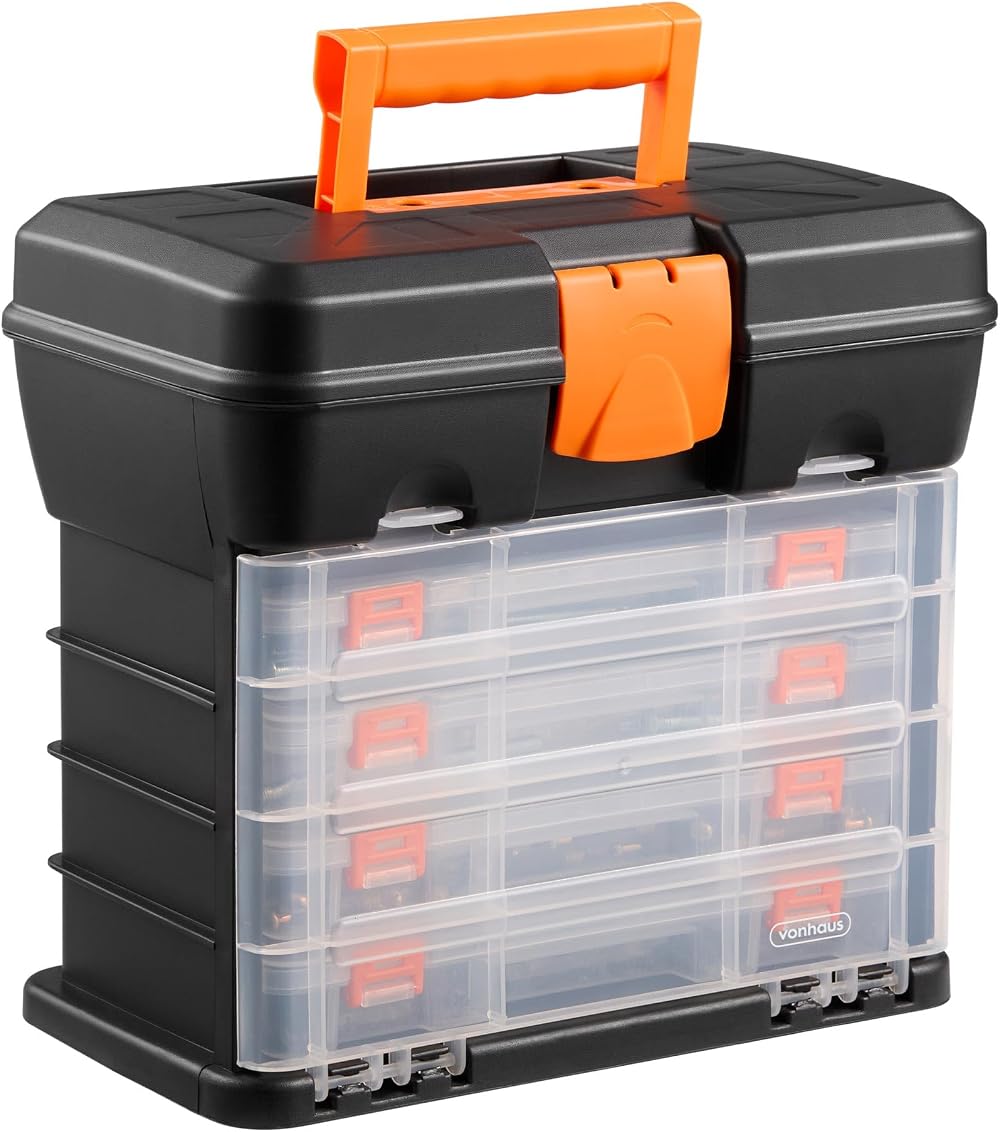 VonHaus Utility Tool Box Storage Organiser Case with 4 Drawers