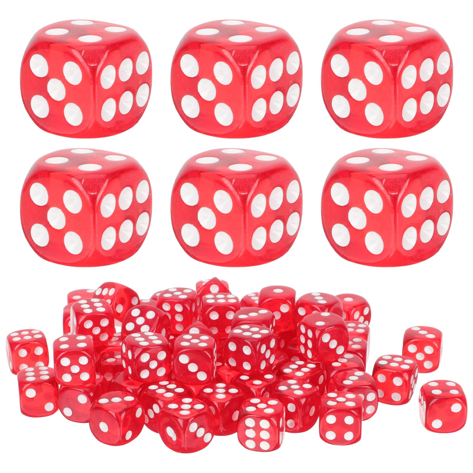 100Pcs Red Acrylic Six-Sided Dice Set for Board Games, Party Accessories, Family Gatherings, and Bar Decorations