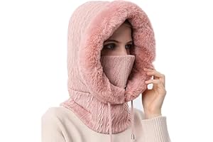 Aurorasports Winter Hat for Women Hooded Scarf Neck Warmer Ski Mask Balaclava for Cold Weather Windproof Drawstring Knit Hat