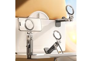 DIMONCOAT for Metal Magsafe Airplane Phone Holder [24*N55 Ultra Magnetic] 360° Adjustable Hands-Free Airplane Phone Mount, Airplane Essentials Phone Stand for Women Men, for iPhone 17 16 15 Pro Max