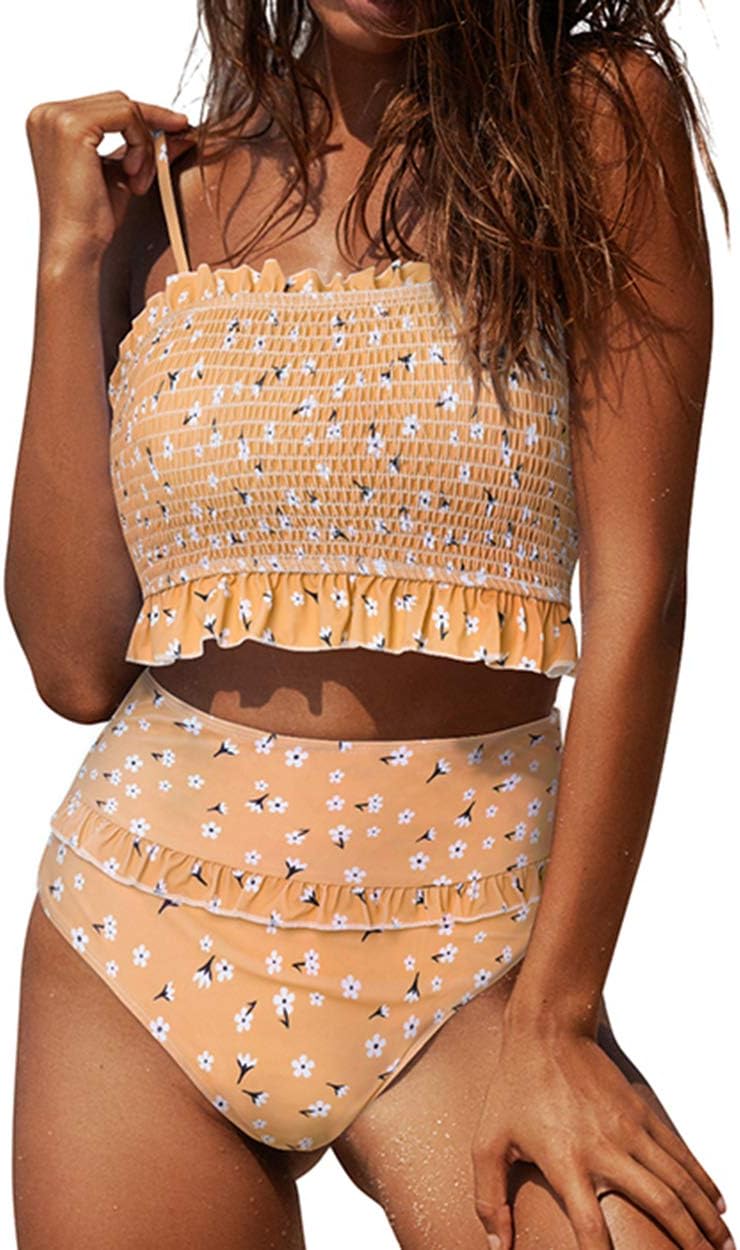 High Waisted Swimsuit for Women Strapless High Waist Bikini Cute Bathing Suit