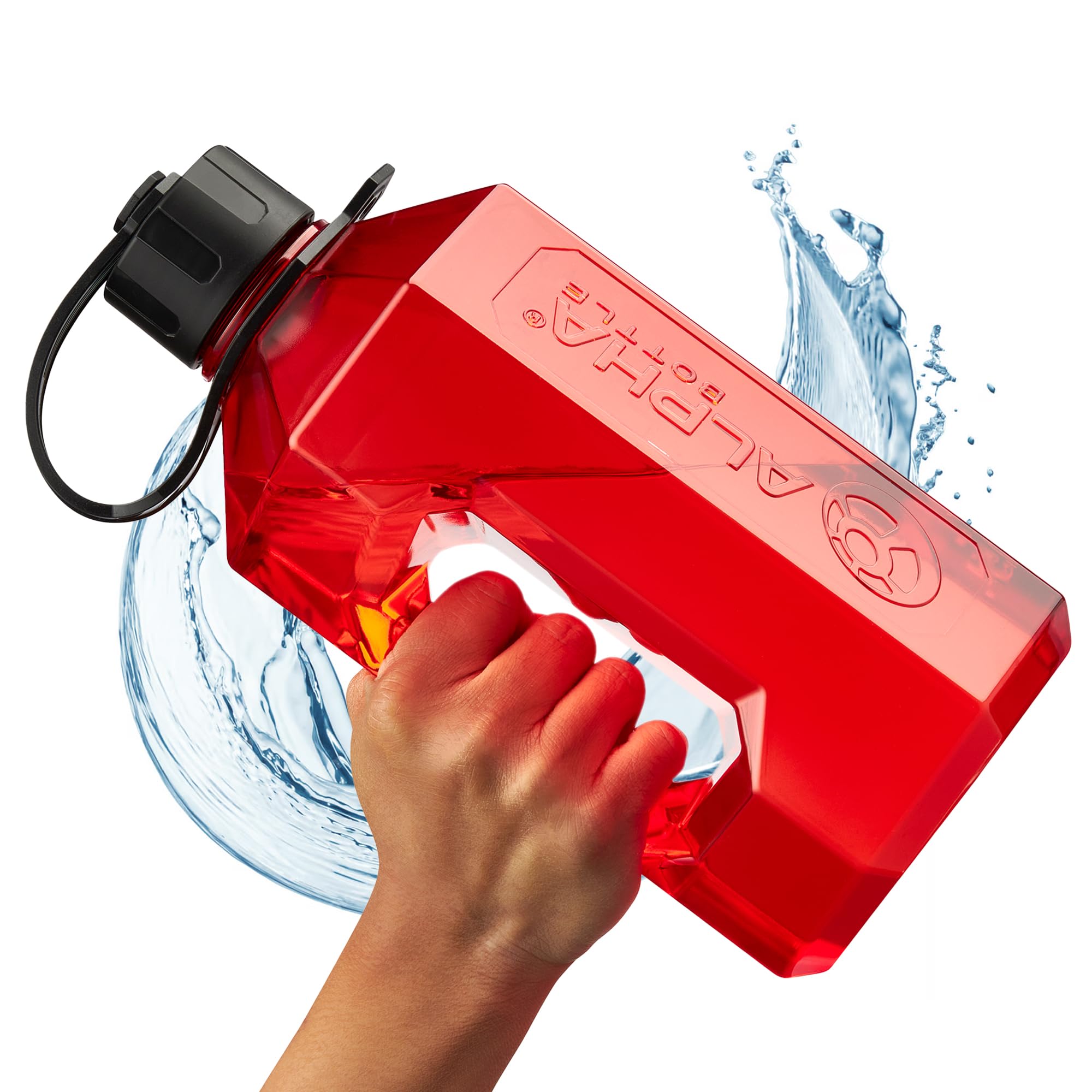 Alpha Designs | 2 Litre Water Bottle | 2.4l Large Drinks Water Jug | Gym, Holiday, Travel | Red