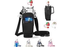 RRegeny Water Bottle Carrier Bag with Phone Pocket for Stanley 40oz Tumbler with Handle Neoprene Water Bottle Holder Pouch with Adjustable Strap Bollus with Straw Cover & Carabiner for Stanley