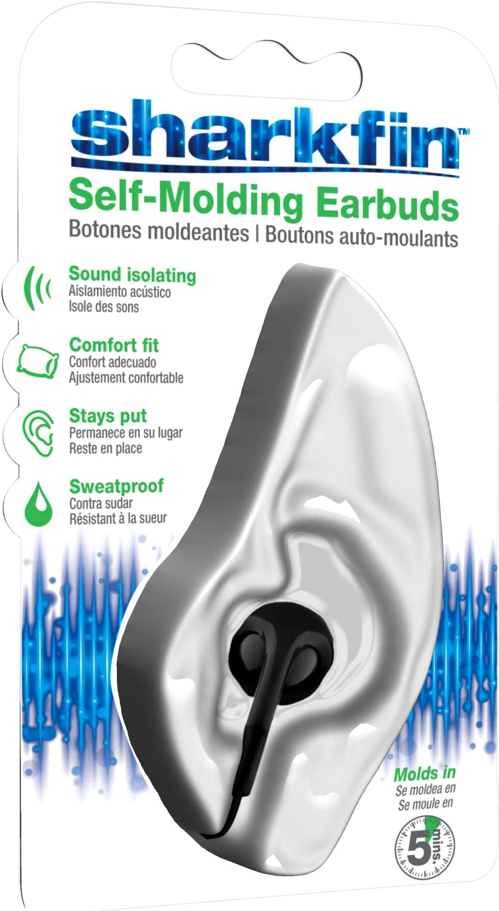Vdera SF-E-11-AMZ Sharkfin White Self-Molding Earbud