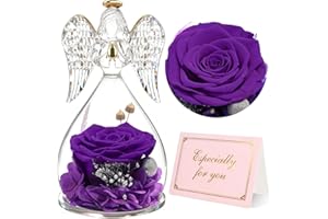 Mom Birthday Gifts: Angel Figurines With Real Preserved Rose in Glass for Her, Grandma - Mother's Day, Christmas, Anniversary