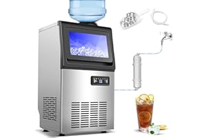 Amzgachfktch Commercial Ice Maker, 110lbs/24H Under Counter Ice Maker with 2 Water Inlet, Ice Maker Machine with 22lbs Storage, Auto Self-Cleaning, Freestanding Ice Machine for Home Office Bar