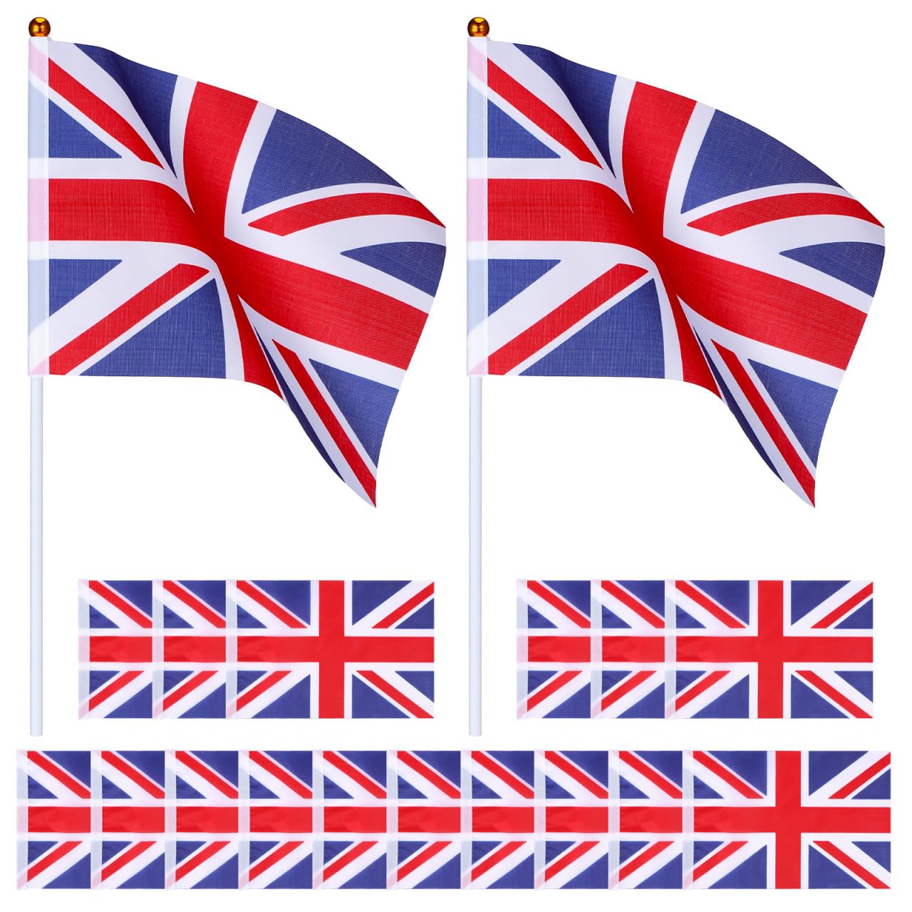 Vorcool 50 x Union Jack Hand Waving Flag Royal Jubilee GB Great Britain Flags with Wooden Pole, International Countries Flags of the World Banner on Sticks for Party Decorations